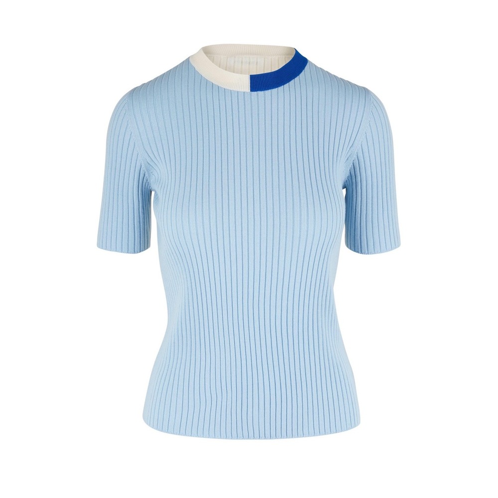 Akris Punto Ribbed Virgin Wool Short Sleeve Top US 8 Quiet Luxury Minimalist